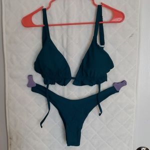 SHEIN Frill Hem Top w/ High Leg Bikini Set Sz L